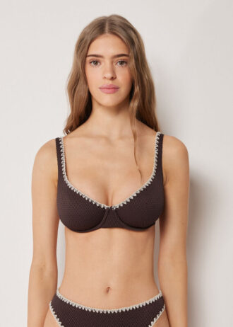 Balconette bikinitops met tweekleurig borduursel