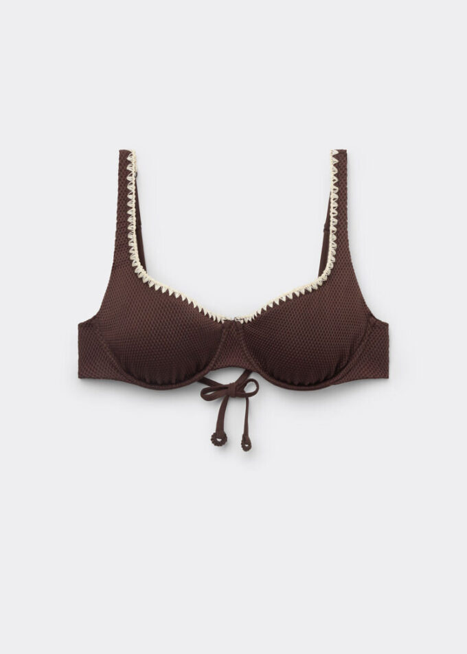 Balconette bikinitops met tweekleurig borduursel