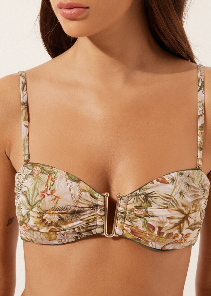 Bandeau-bikini-top met tropisch bladmotief