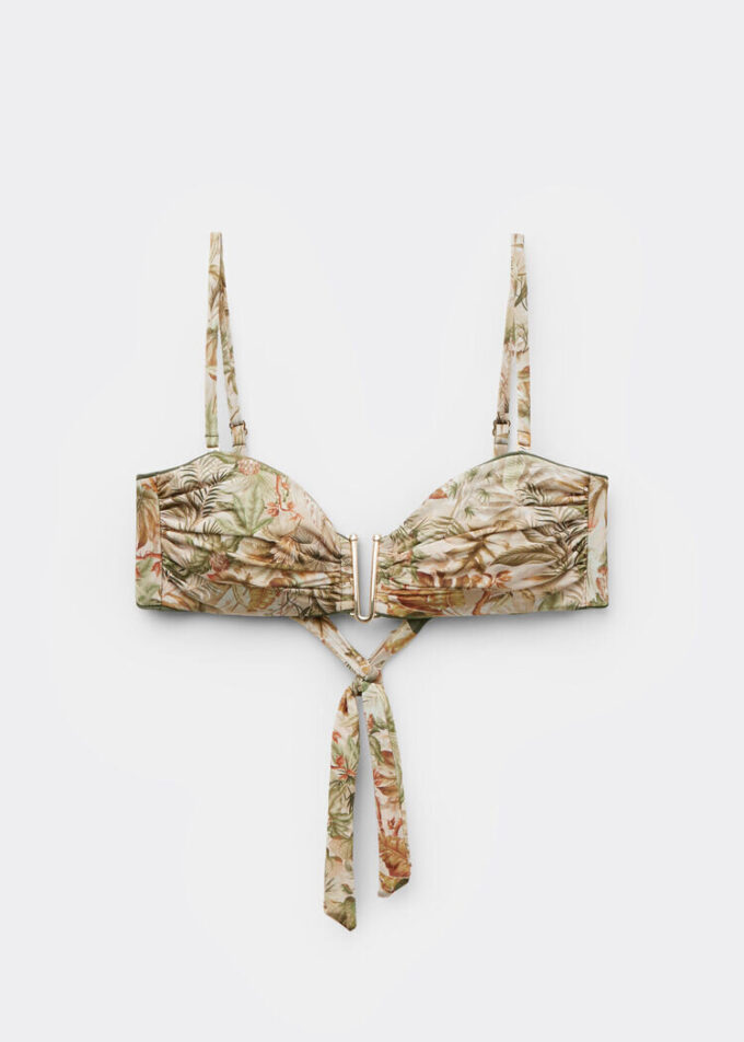 Bandeau-bikini-top met tropisch bladmotief