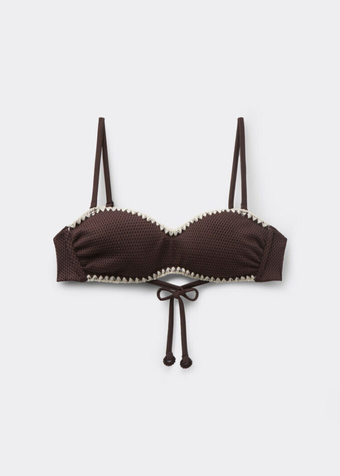 Bandeau-bikinitop met tweekleurig borduursel