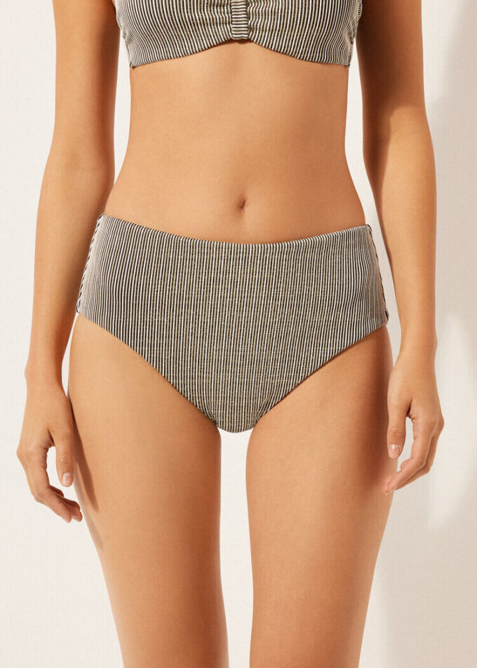 Bikini-broekje met hoge taille en gouden strepen