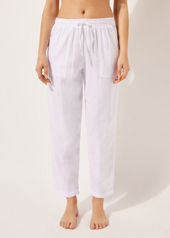 Broek van linnen en viscose