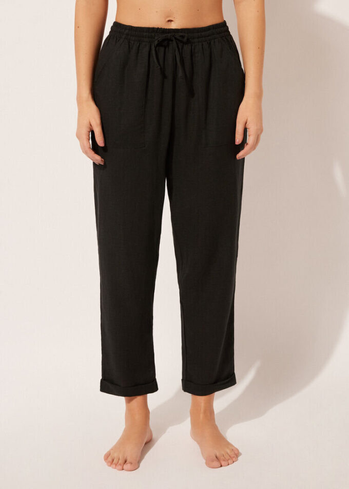 Broek van linnen en viscose