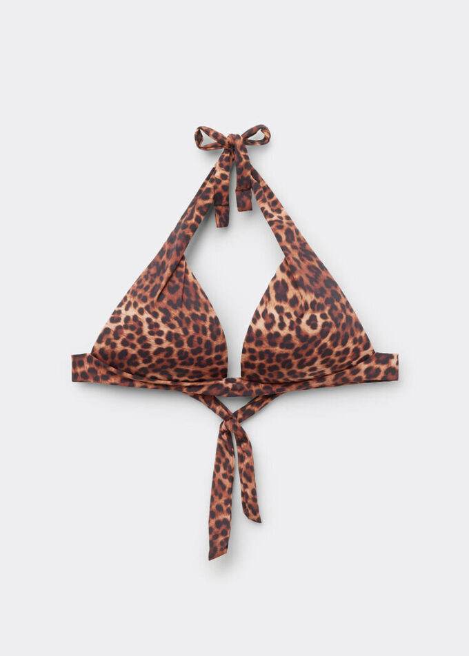 Bruin Animalier Triangel bikinitops met variabele vulling