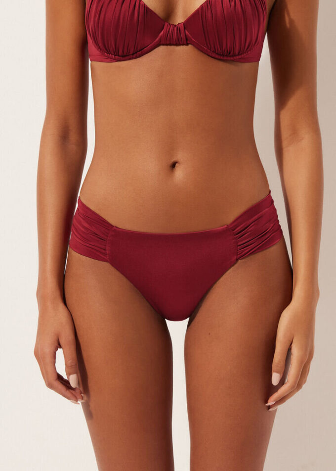 Gedrapeerd Brazilian bikinibroekje van glanzend satijn