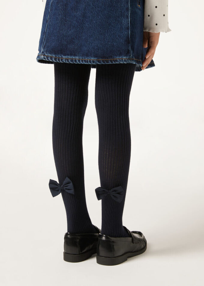 Geribbelde katoenen meisjespanty met strik