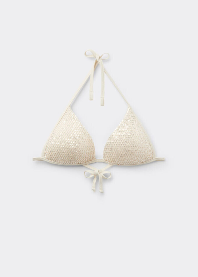 Gevoerde Triangel bikinitop met paillettennet