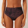 High-waist bikinibroekjes in donkere dierenprint