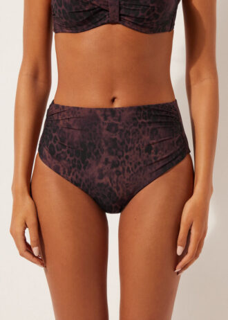 High-waist bikinibroekjes in donkere dierenprint