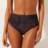 High-waist bikinibroekjes in donkere dierenprint