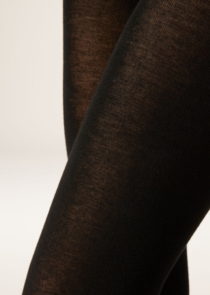 Ondoorzichtige, matte panty van kasjmier en modal