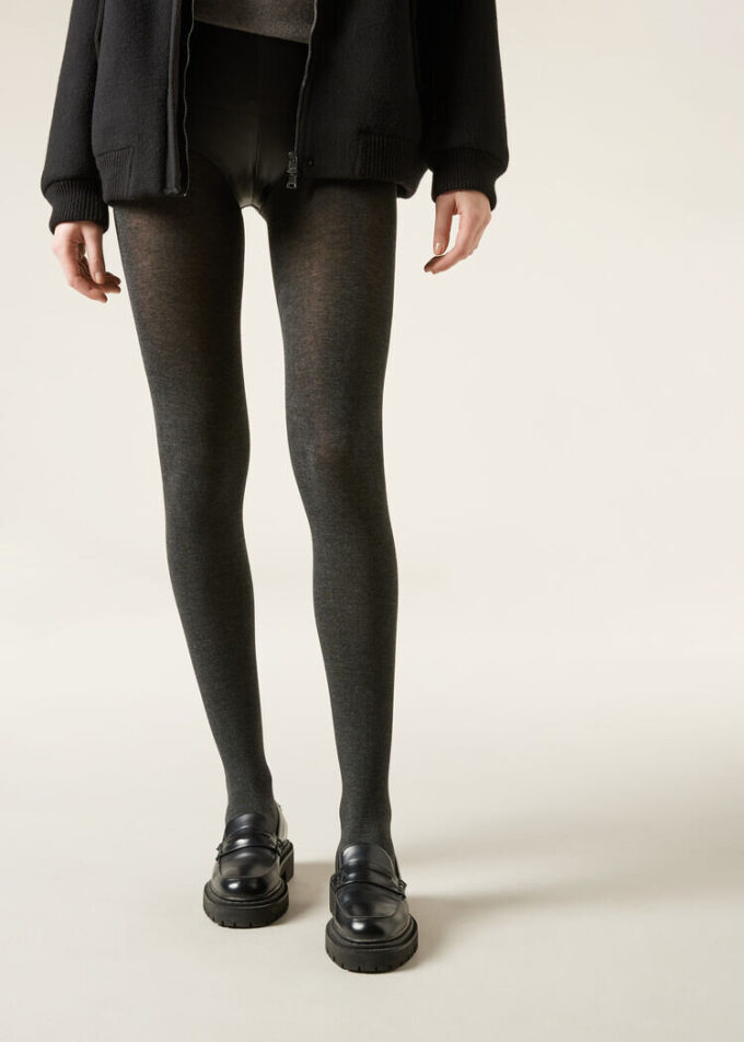Ondoorzichtige, matte panty van kasjmier en modal