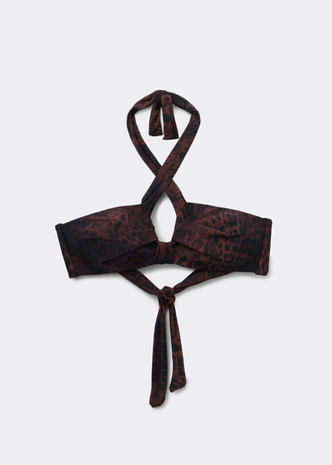 Strapless bikinitop met donkere dierenprint