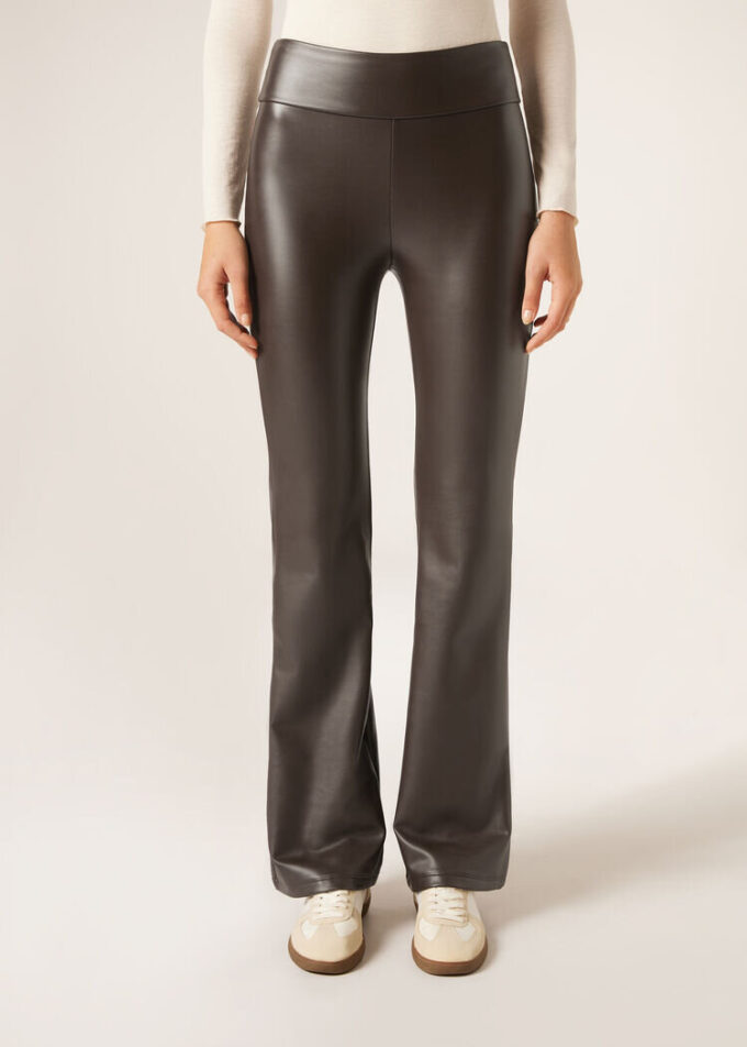 Thermal broek met uitlopende pijpen en gecoat effect