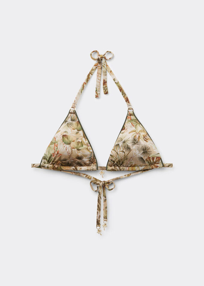 Triangel bikinitop met tropisch bladmotief