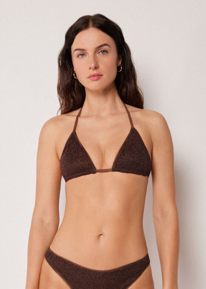 Triangel bikinitops met metallic glans