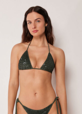 Triangel bikinitops met pailletten en netstof