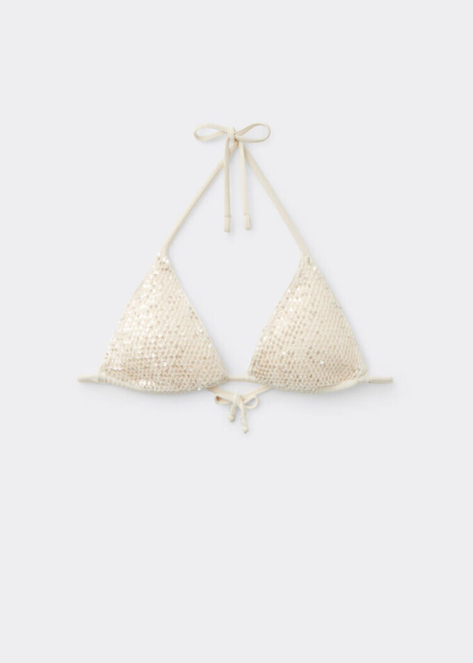 Triangel bikinitops met pailletten en netstof