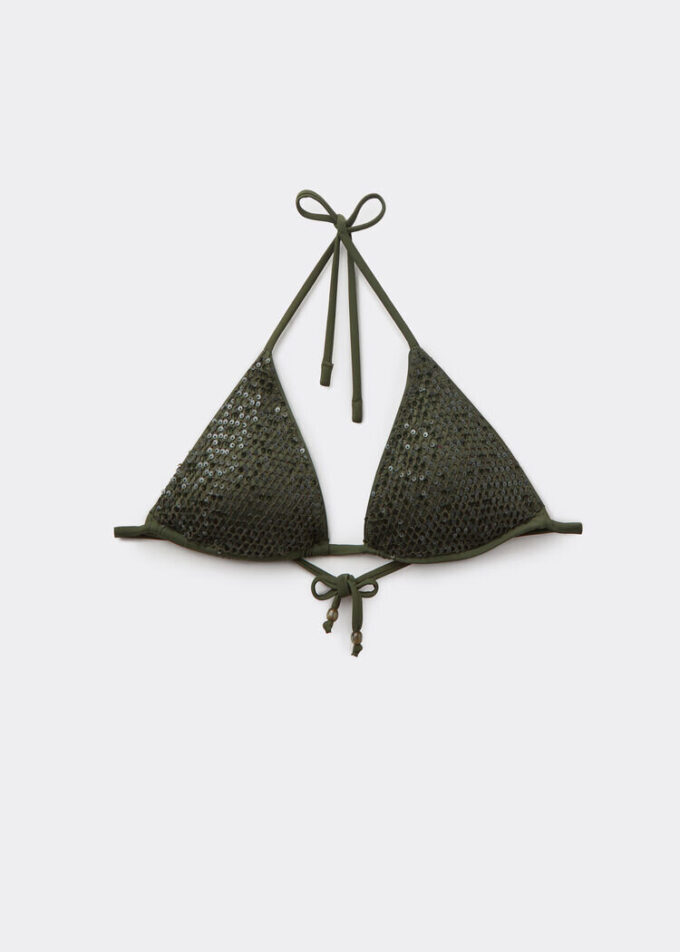 Triangel bikinitops met pailletten en netstof
