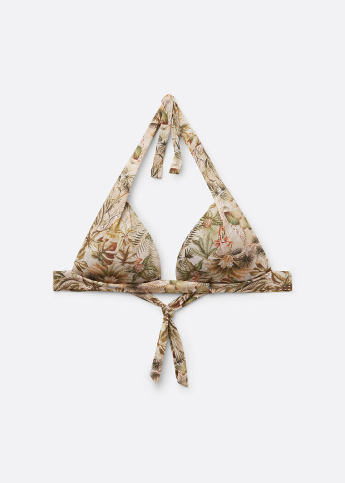 Triangel bikinitops met tropisch bladmotief
