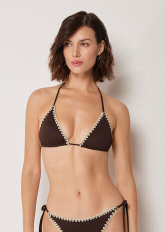 Triangel bikinitops met tweekleurig borduursel