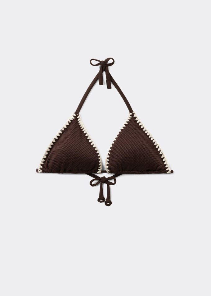 Triangel bikinitops met tweekleurig borduursel