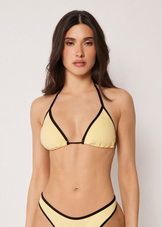 Triangel bikinitops met tweekleurige bies