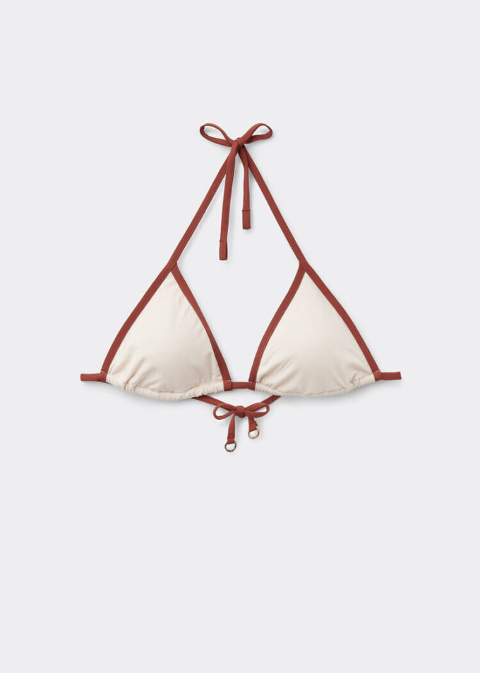 Triangel bikinitops met tweekleurige bies