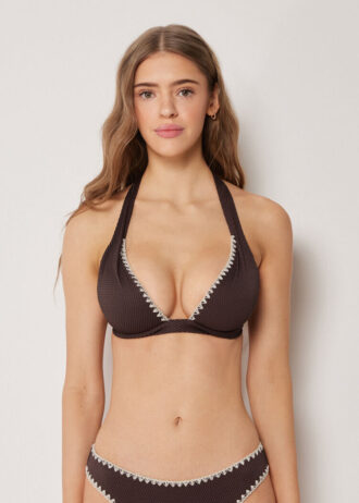 Triangel bikinitops met vulling en tweekleurig borduursel
