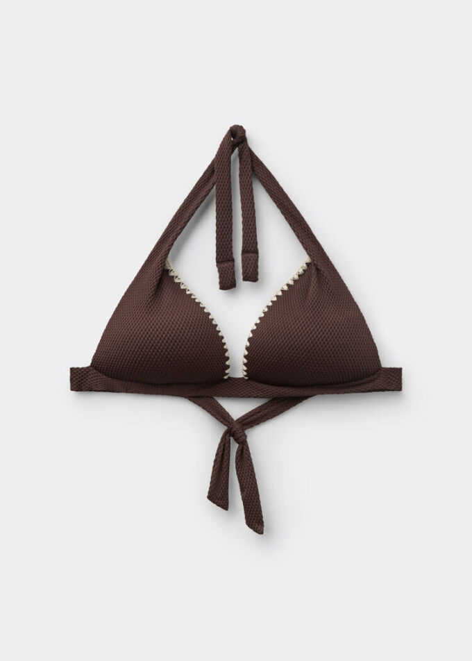 Triangel bikinitops met vulling en tweekleurig borduursel
